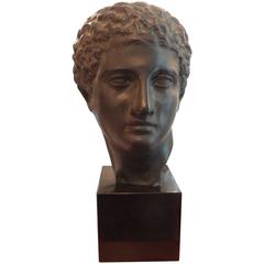French Bronze Bust of a Classical Greek on Marble Base