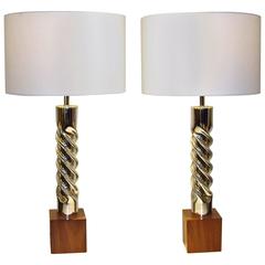 Pair of Mid-Century Chrome "Twist" Table Lamps