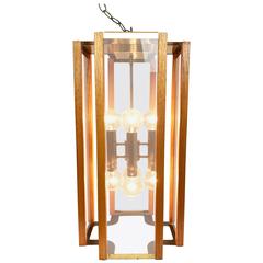 Mid-Century Frederick Ramond Brass and Oak Pendant 1