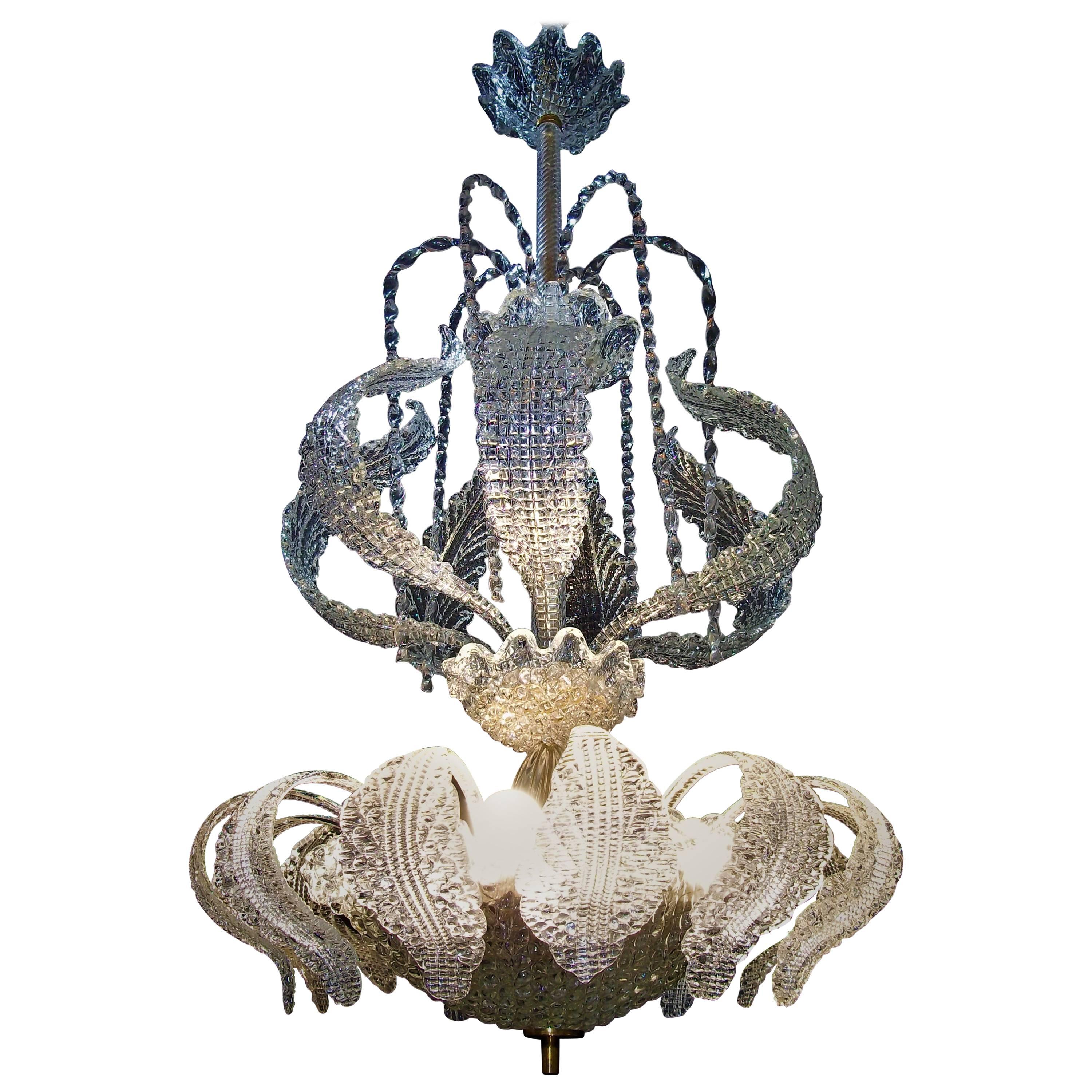 Mid-Century Modern Chandelier in Murano Glass by Barovier Toso "Waterfall" Style