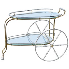Brass and Chrome Glass Top Tea Cart