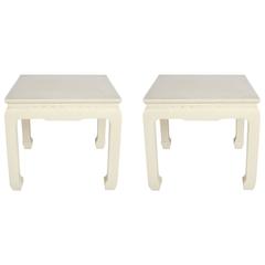Pair of Baker Mid-Century Asian Syle Grass Cloth End Tables