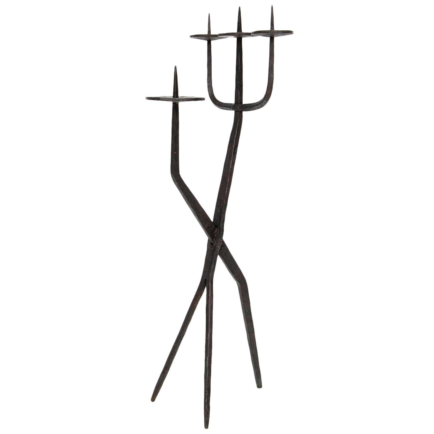 Large Hand-Wrought Iron Candleholder For Sale