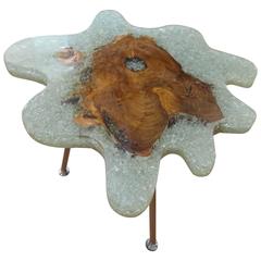 Cracked Resin & Natural Apple Wood, Crystallized Side Table or Coffee Table