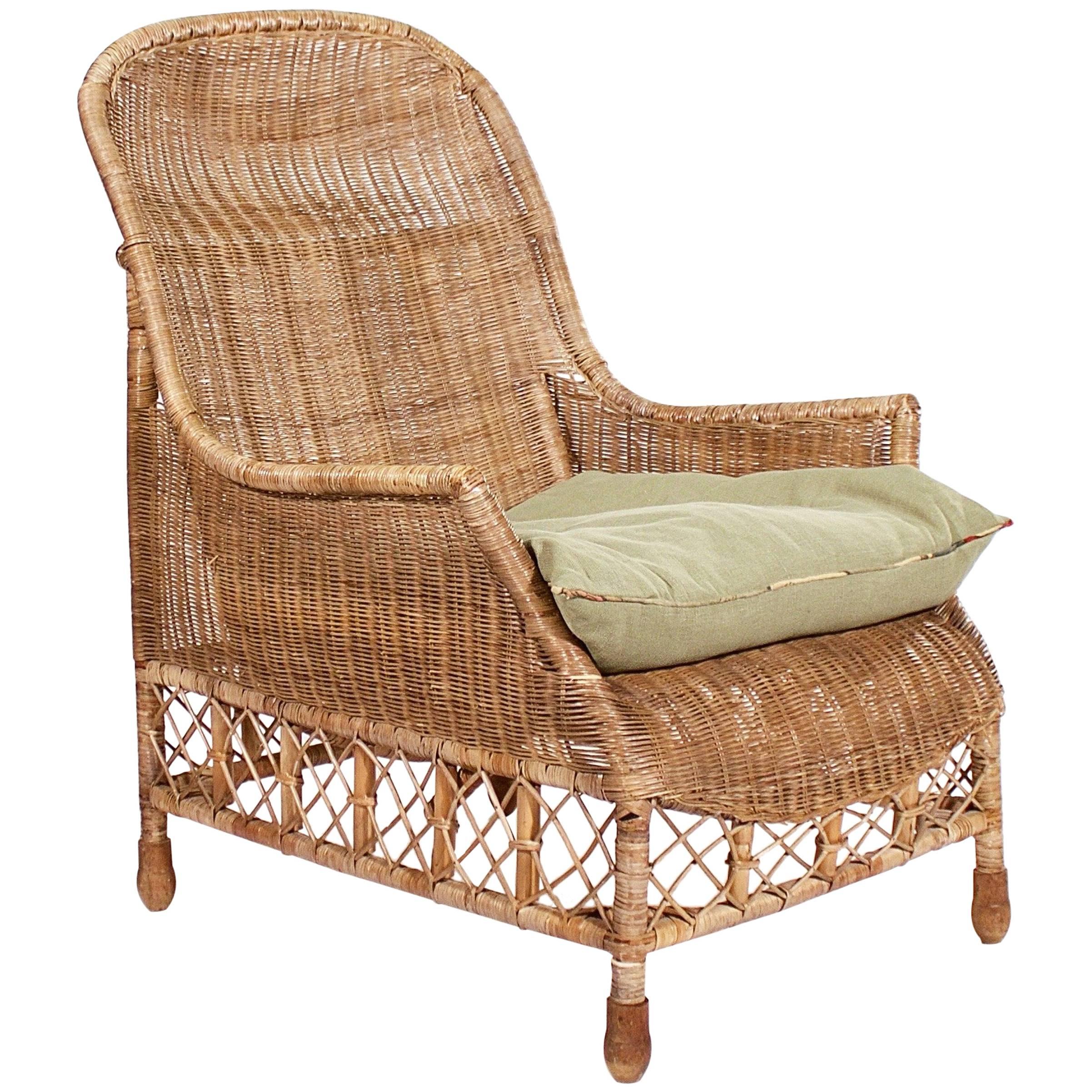 Large Wicker and Cane Armchair