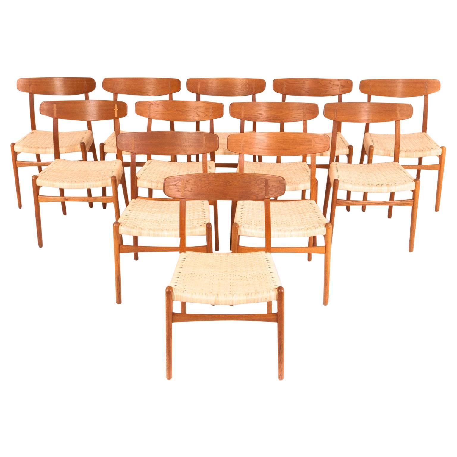 Hans J. Wegner Set of 12 Oak Dining Chairs For Sale