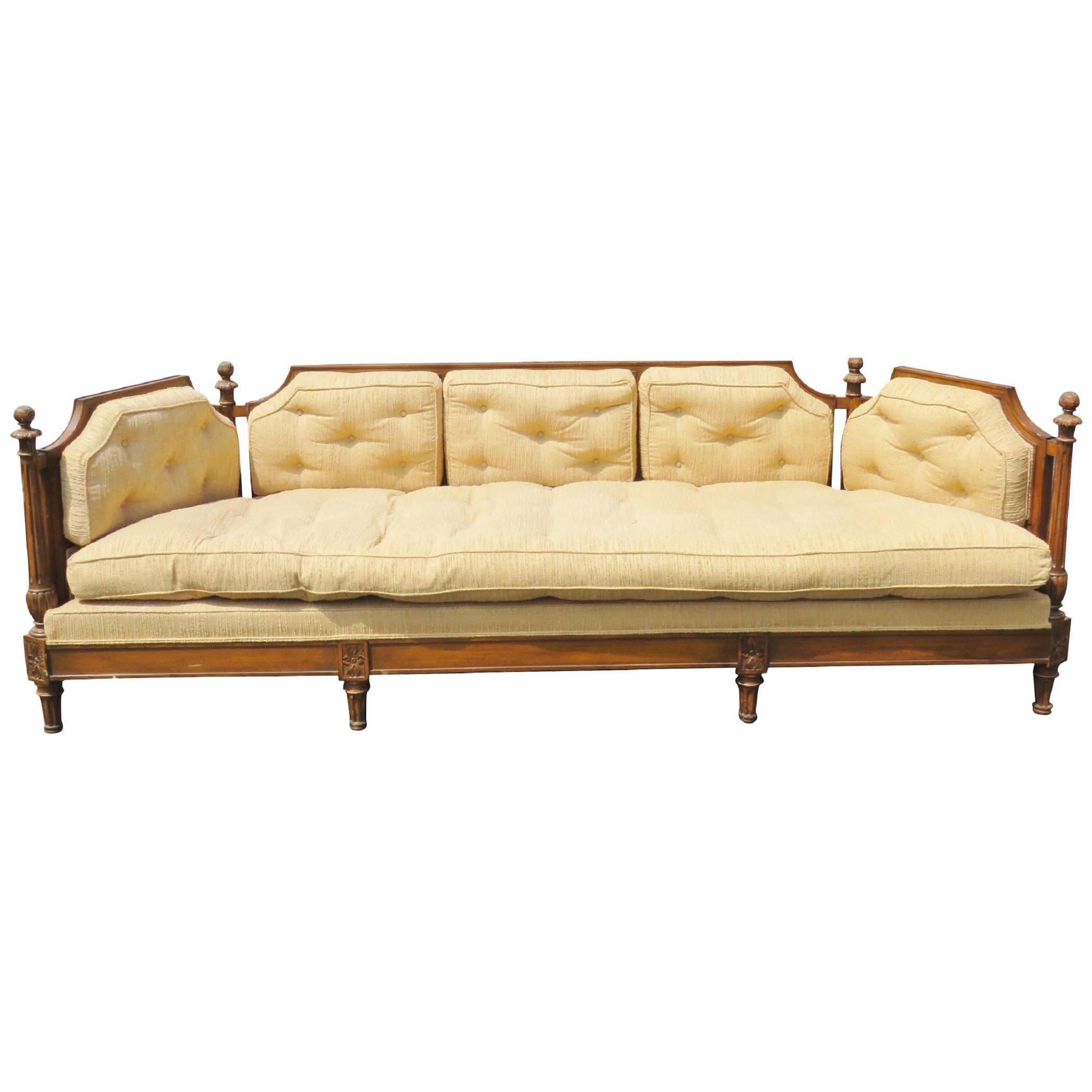 Directoire Style Carved Walnut Tufted Sofa