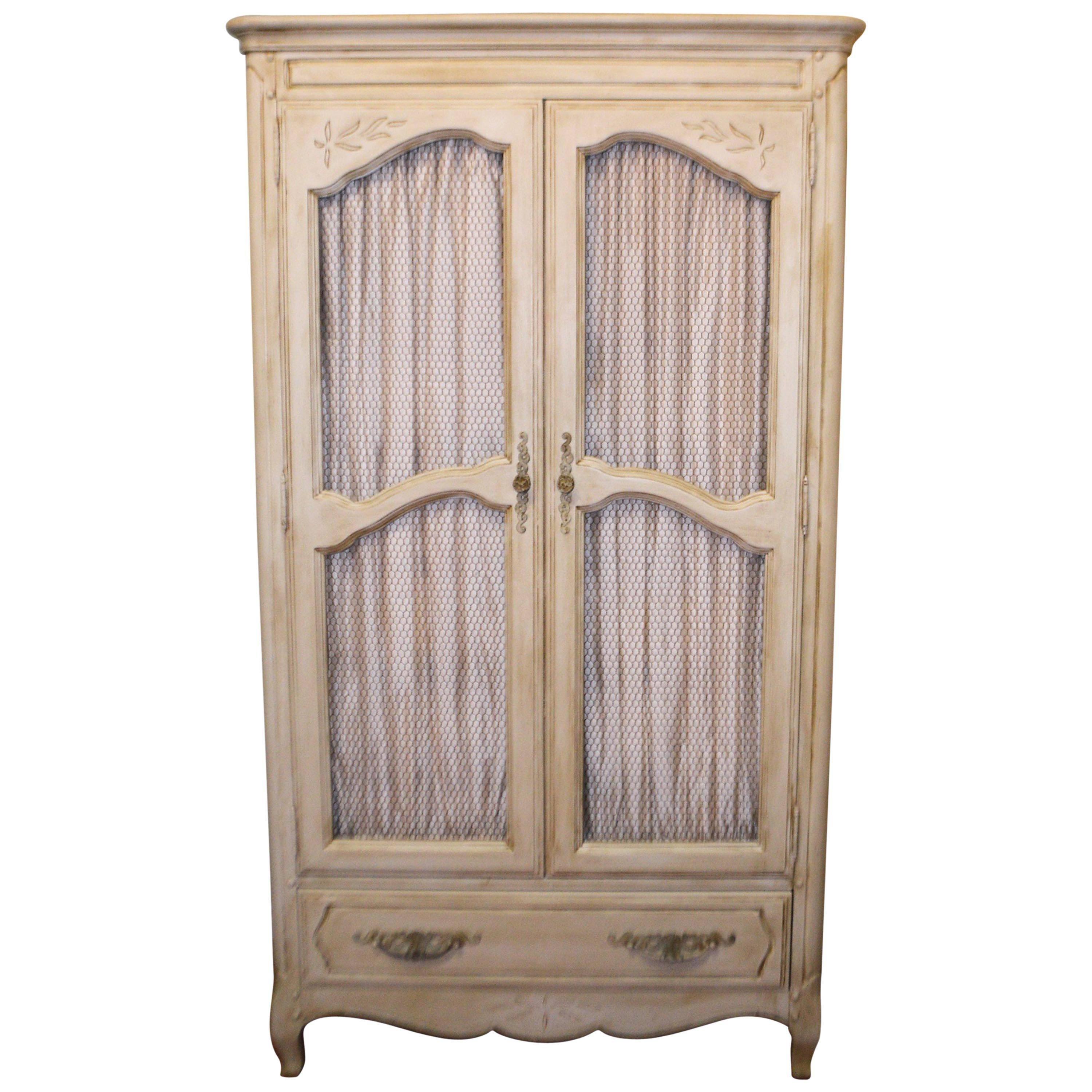 Louis XV Style French Painted Armoire with Built-In Drawers For Sale