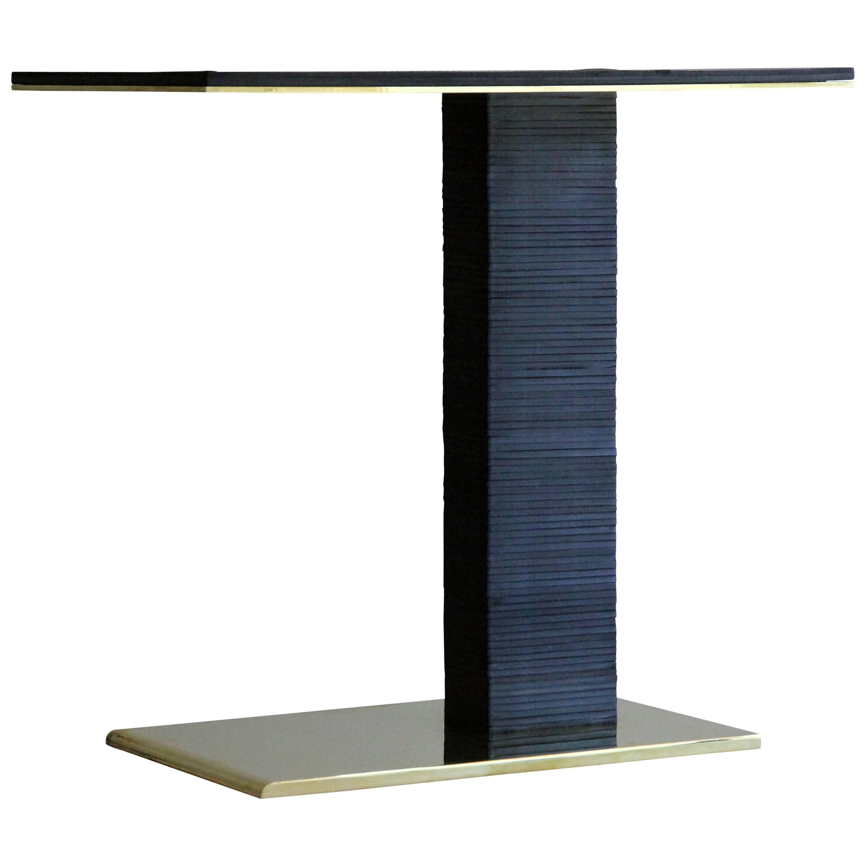 Cantilever Infinity Side Table in Leather and Brass by Christopher Kreiling For Sale