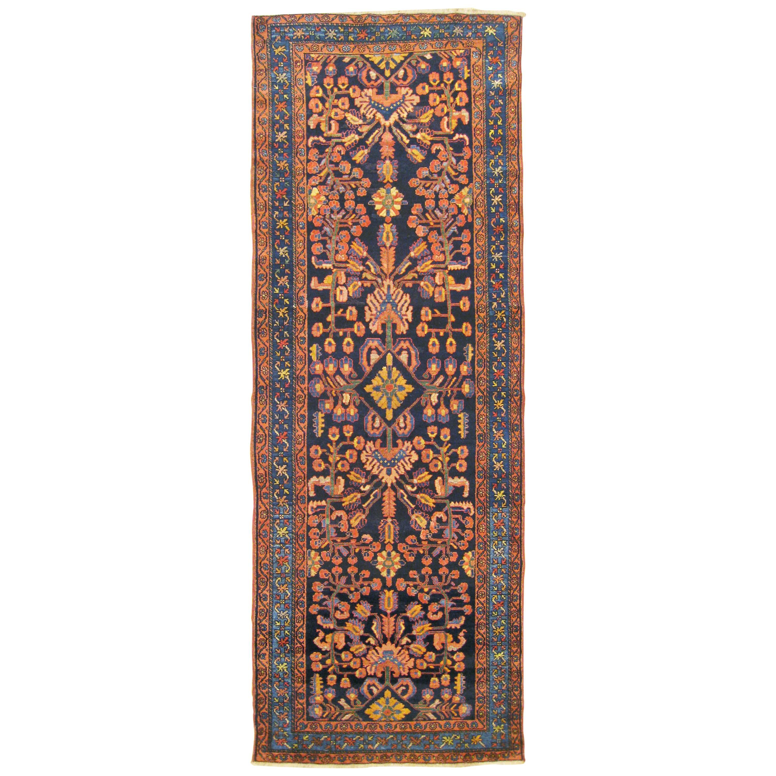 Antique Persian Hamadan Runner with Floral Design and Jewel Tones, circa 1920