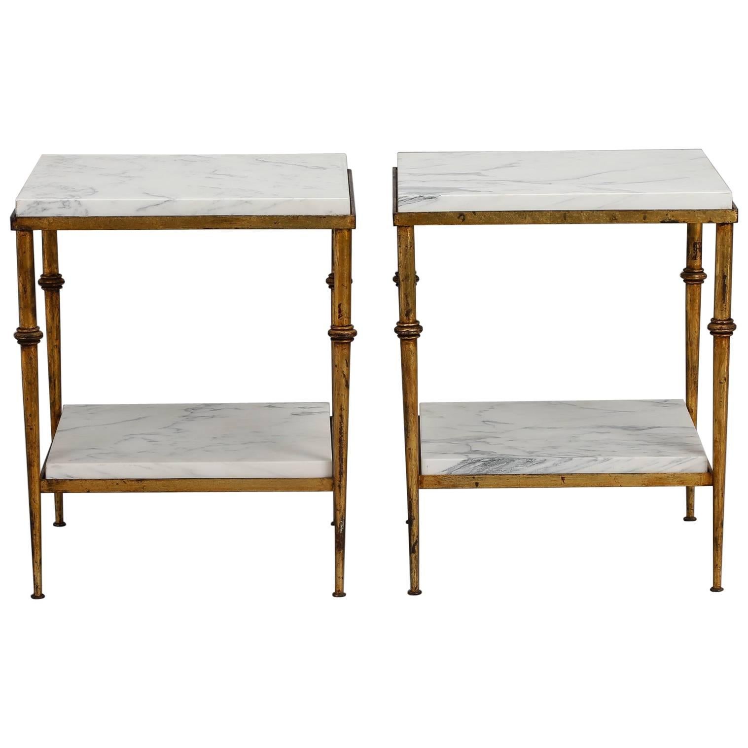 Pair of Spanish Gilt Metal and White Marble Side Tables