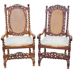 Pair of Barley Twist Caned Throne Chairs 9