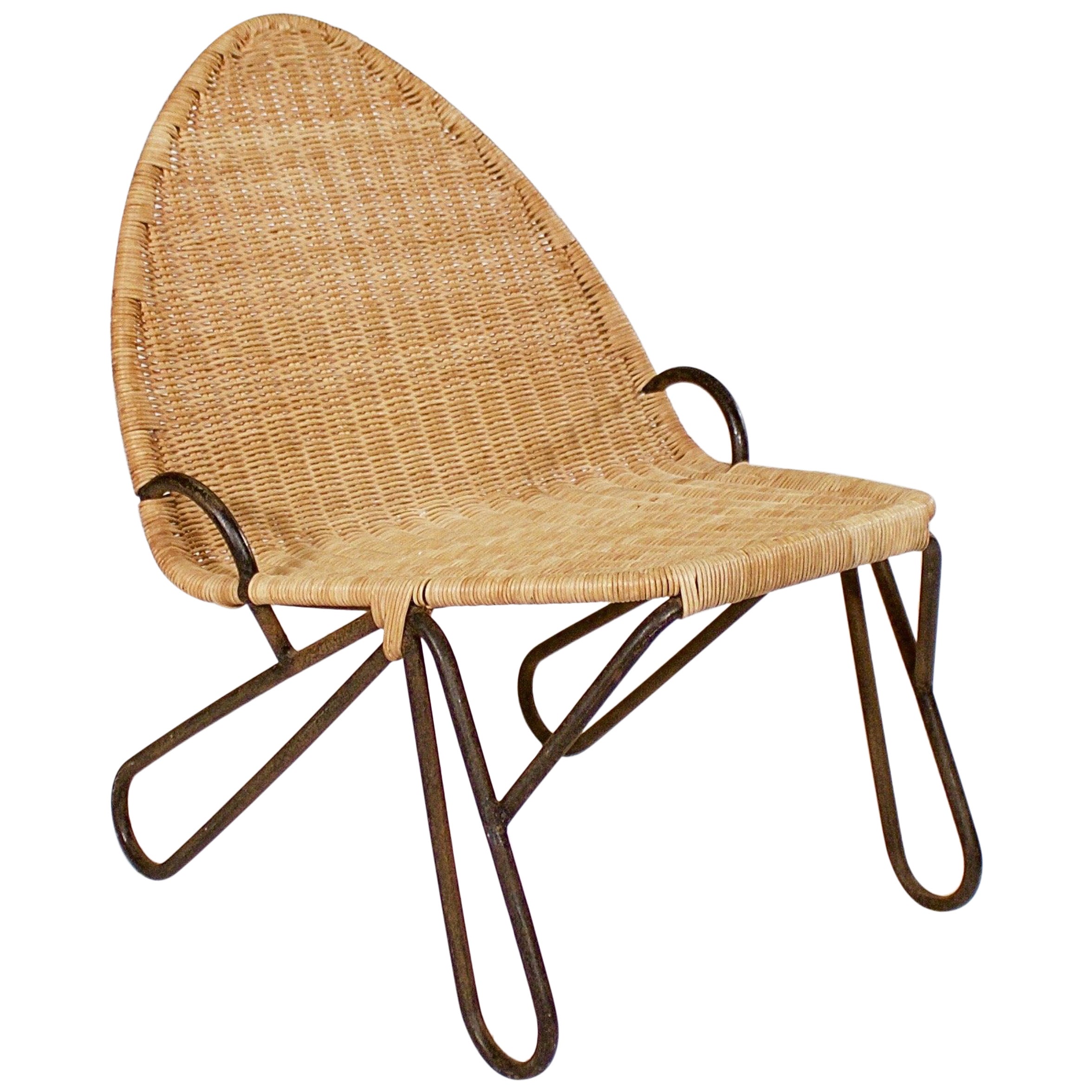 Iron And Wicker Low Occasional Chair At 1stdibs