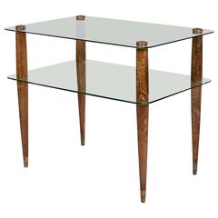 Stained Beech and Glass Two-Tier Occasional Table