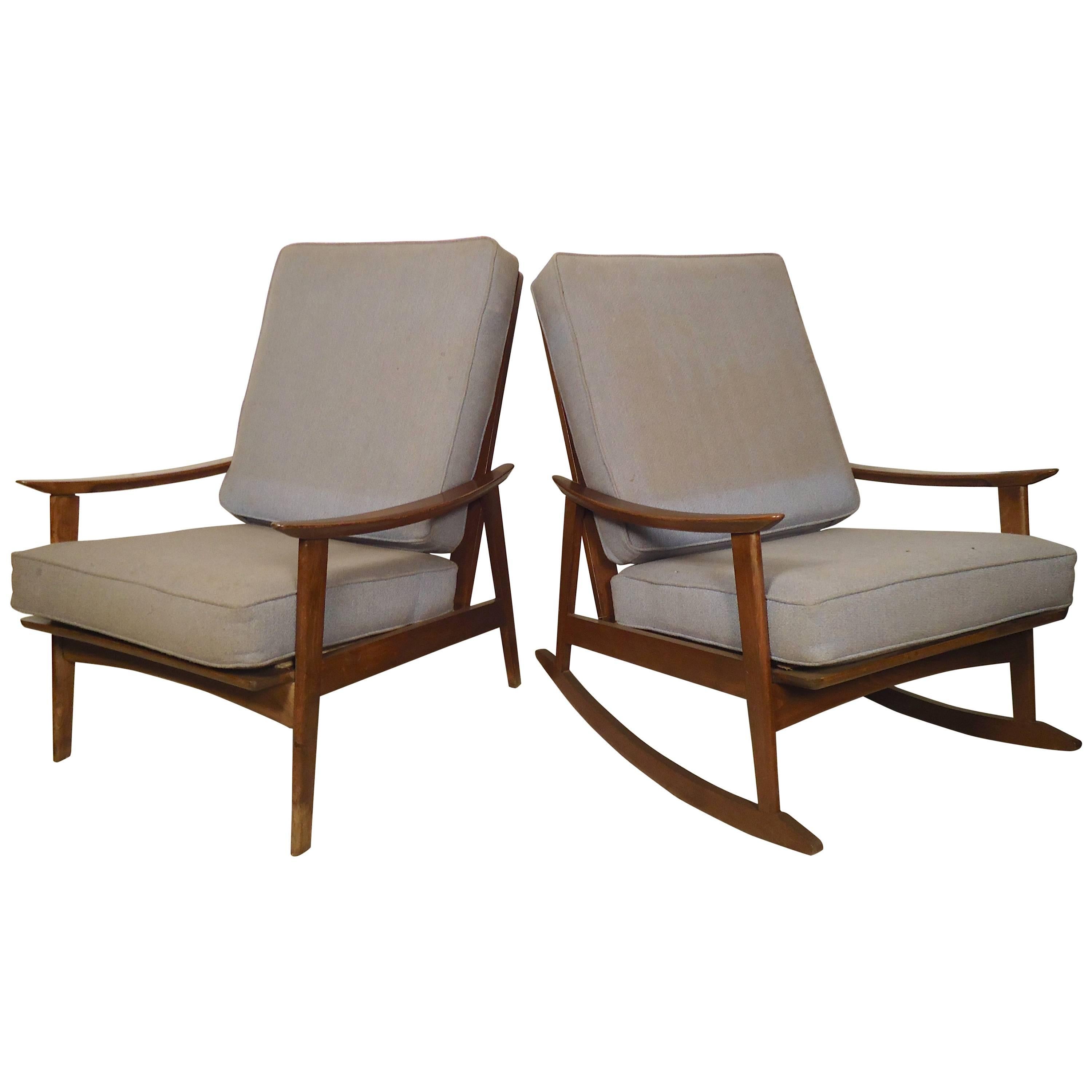 Mid-Century Modern Rocking Chair and Armchair