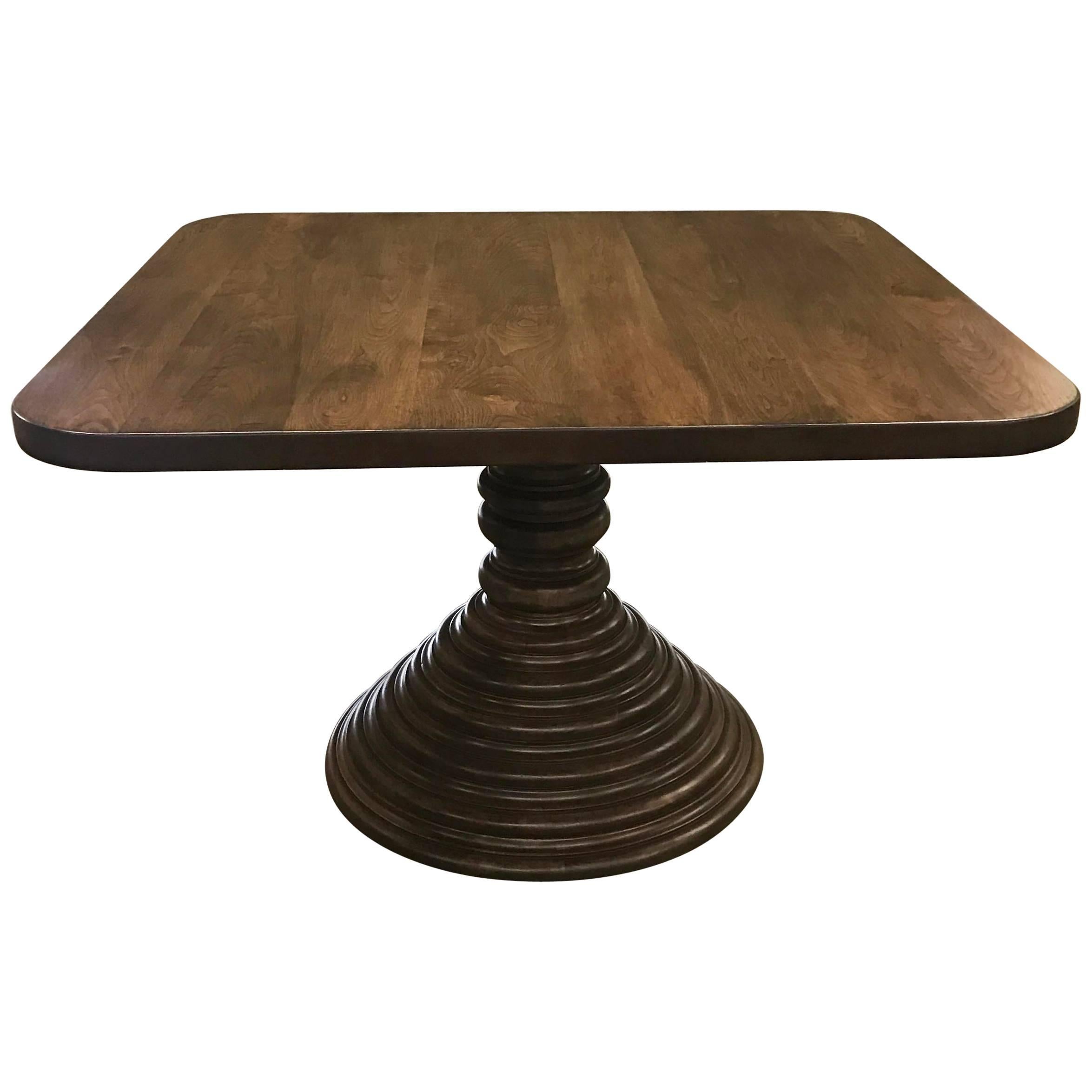 Dos Gallos Custom Walnut Square Top Pedestal Table
