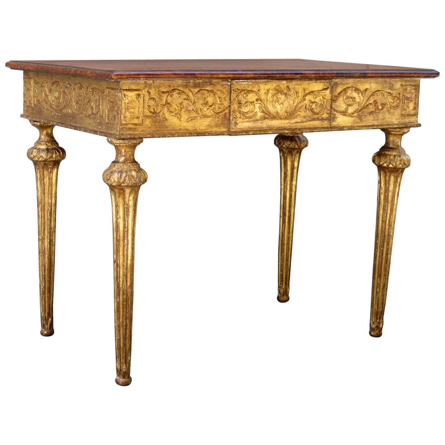 18th Century Italian Baroque Faux Marble and Giltwood Table