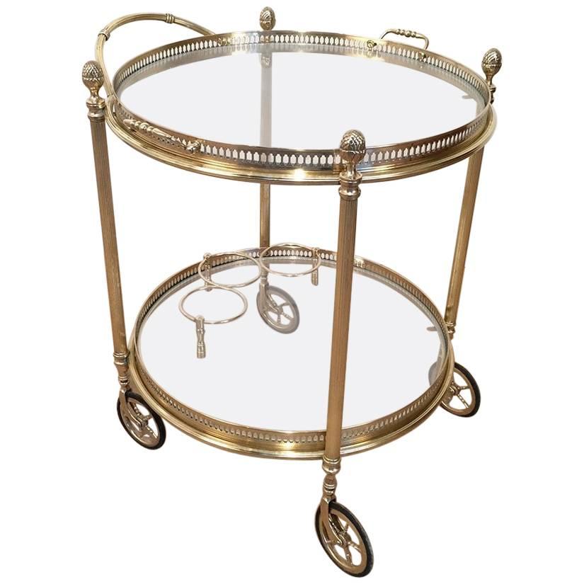 Small French Round Brass Bar Cart