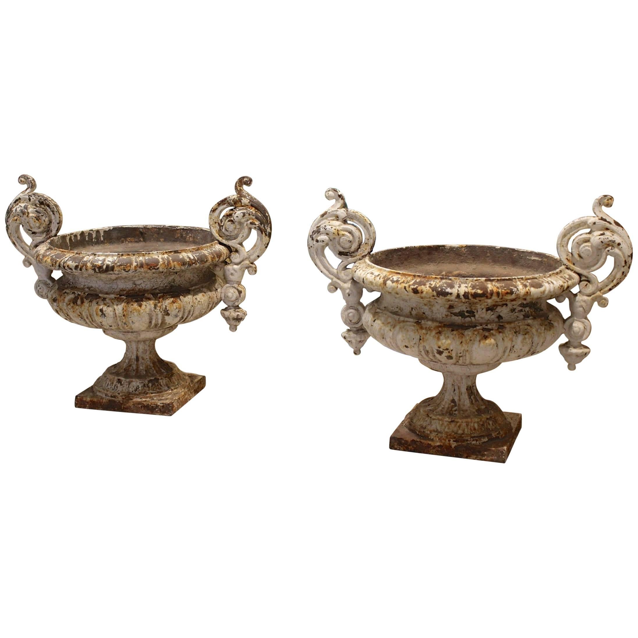 Pair of Antique French 19th Century Cast Iron Urns