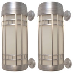 Large Streamlined Moderne Light Fixtures Sconces, American Mid 20th Century