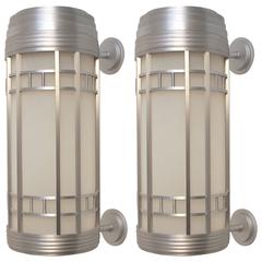 Large Pair of Streamlined Moderne Light Fixtures Sconces 11