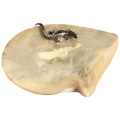 Mother-of-Pearl Shell Dish with Silver Crocodile