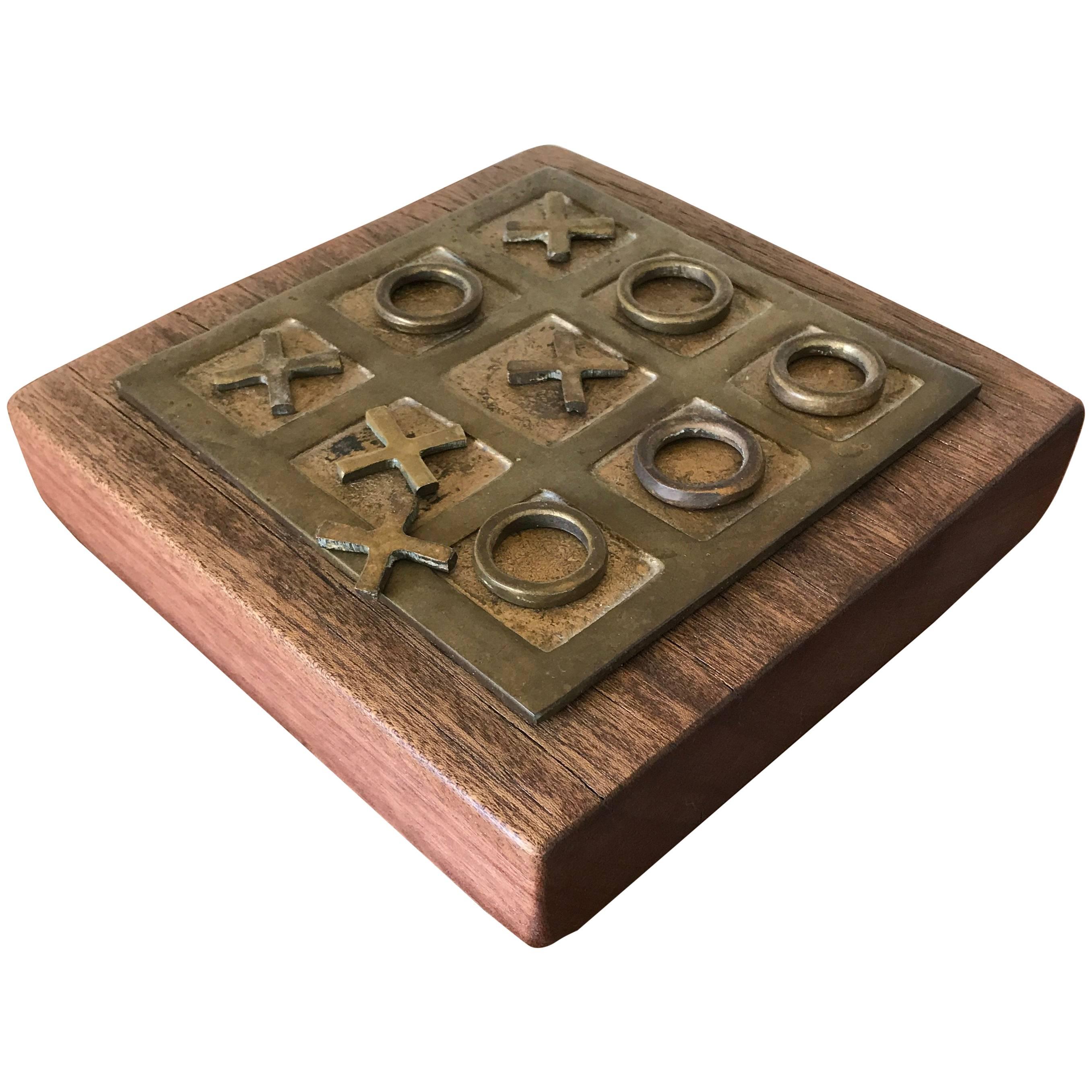 Handmade Brass and Wood Tic Tac Toe Game