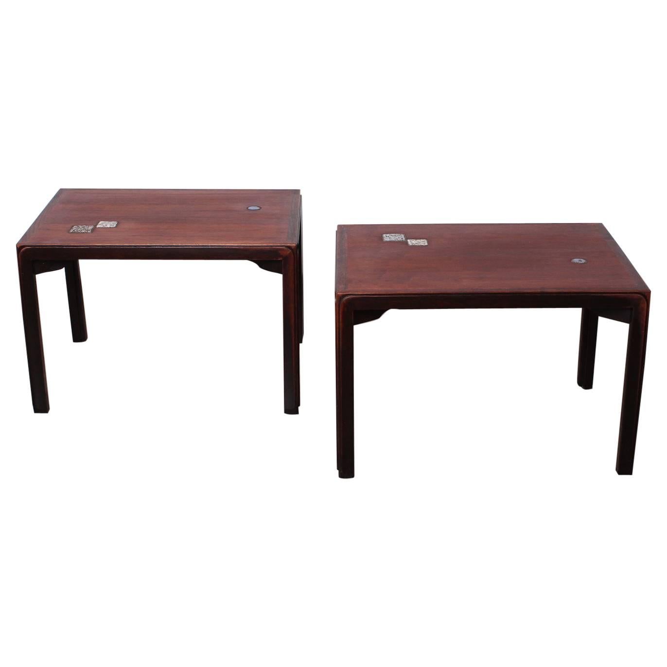 Pair of Edward Wormley for Dunbar Tables with Natzler Tiles