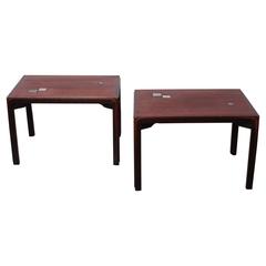 Pair of Edward Wormley for Dunbar Tables with Natzler Tiles 3