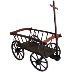 19th Century Rustic Original Red Painted Childs Wagon