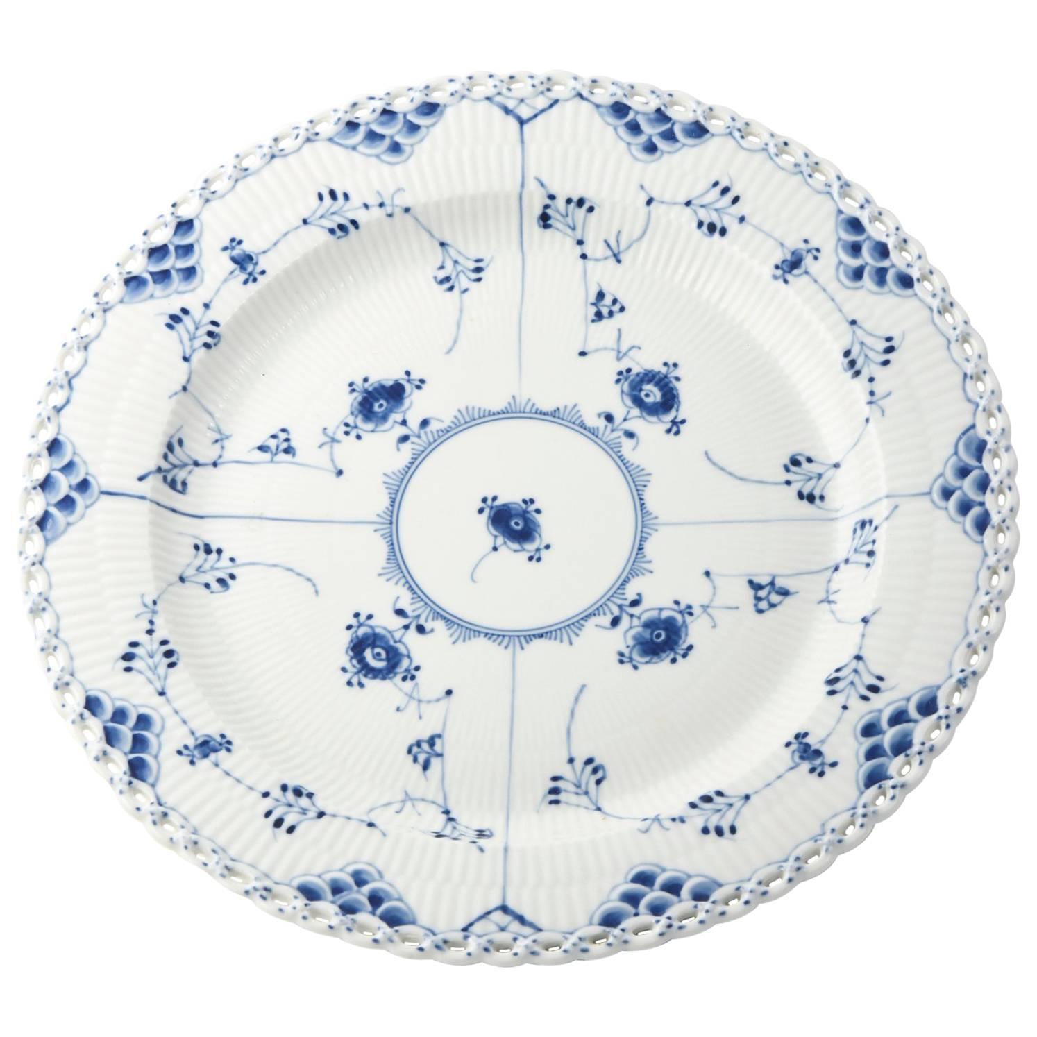 Large Royal Copenhagen Blue and White Fluted Lace Pattern Floral Platter
