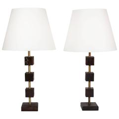 Pair of Ebonized Pine Table Lamps, American, 1950s