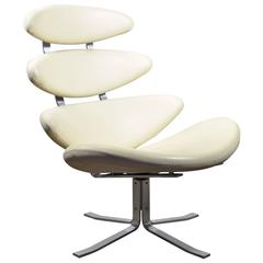 Poul Volther EJ 5 Corona Chair by Erik Jorgensen in White Leather