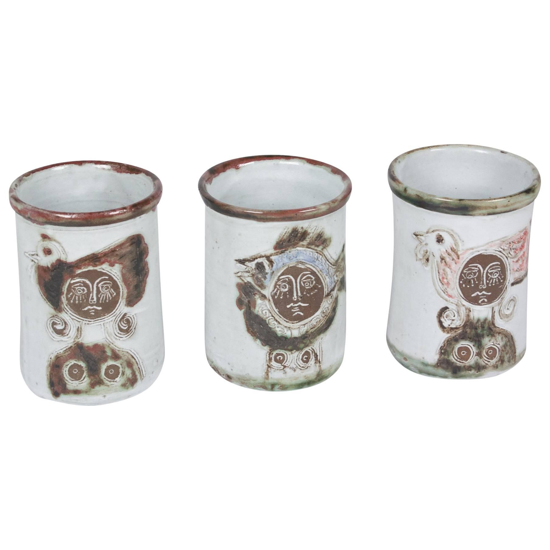 Set of Three Stoneware Pots by Albert Thiry, French, circa 1950 For Sale