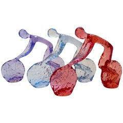 Contemporary Minimalist Purple Sky Blue Cherry Lucite Sculptures of Cyclists