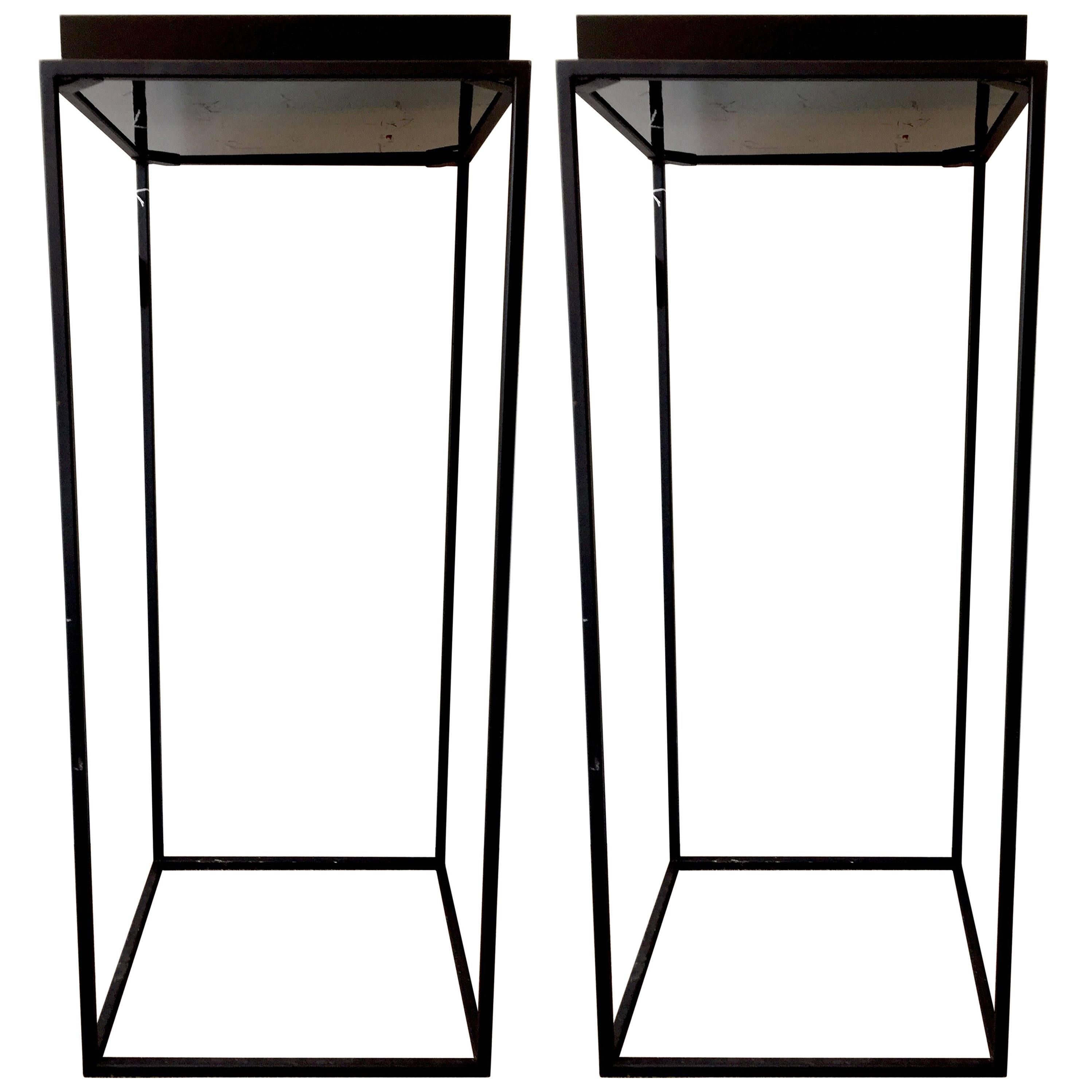 Pair of Modern Lacquer and Iron Pedestals