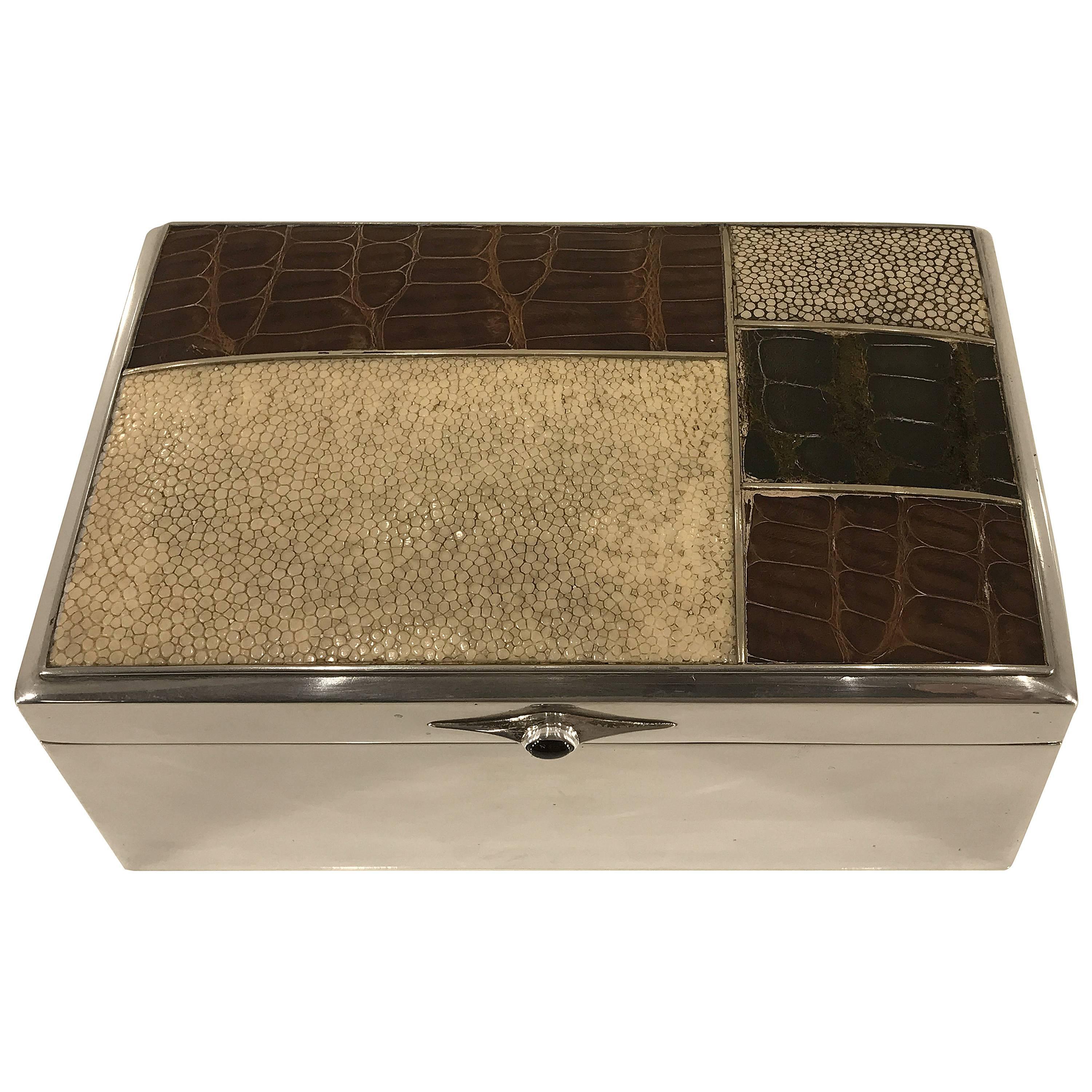 Scandinavian Modern Sterling Shagreen and Alligator Box by David Anderson, 1966 For Sale