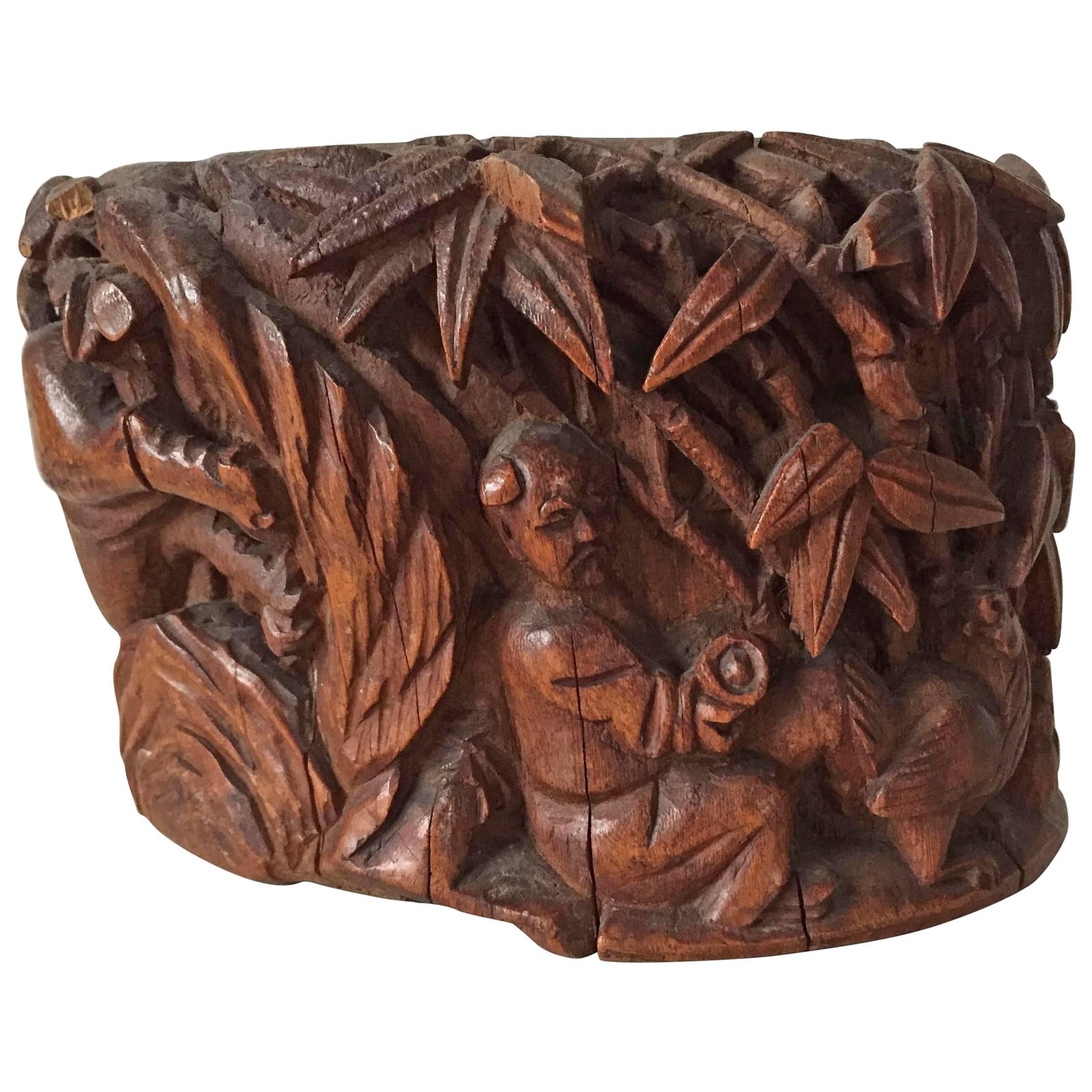 19th Century Chinese Carved Bamboo Brushpot For Sale