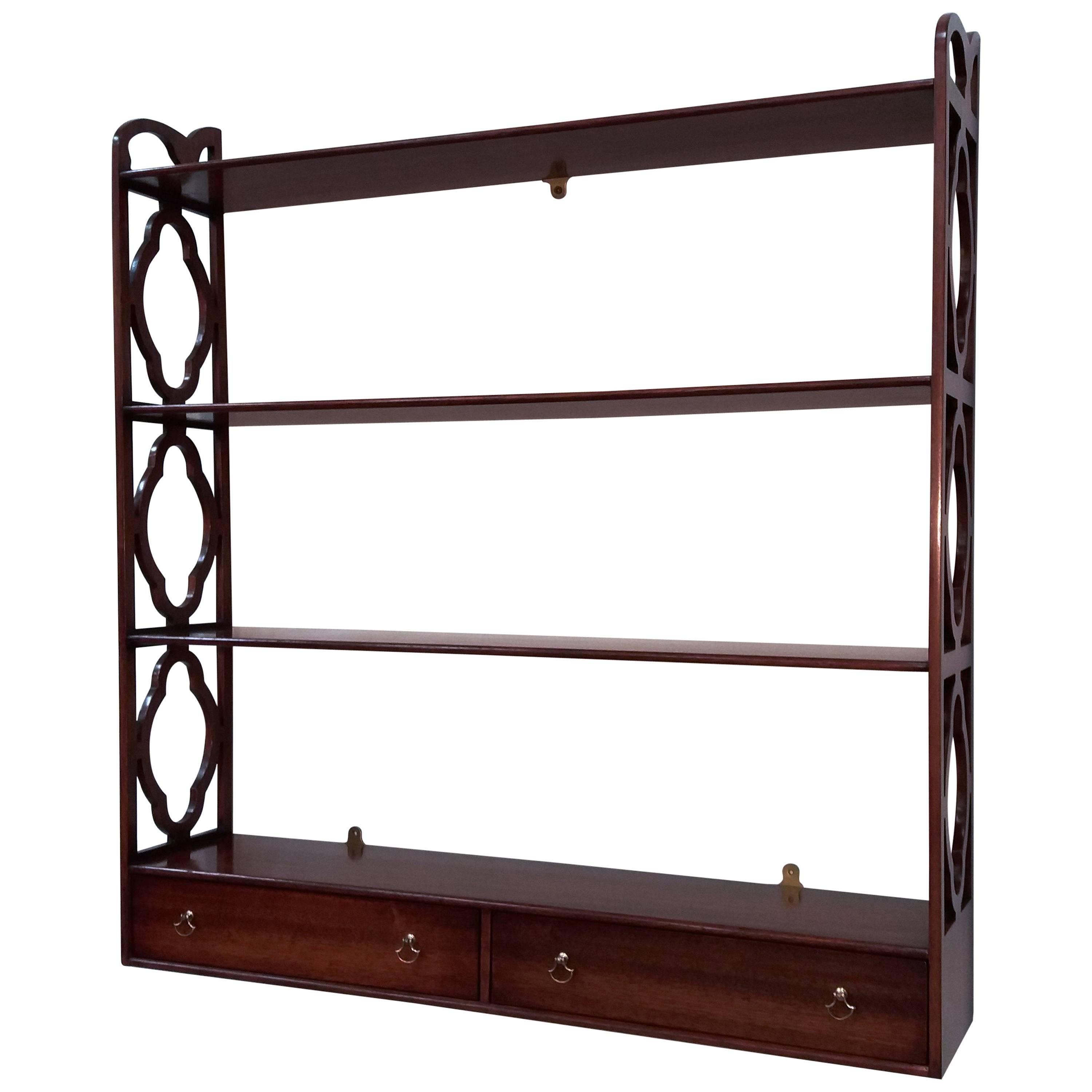 Arthur Brett Mahogany Wall-mounted Fretwork Bookshelf For Sale