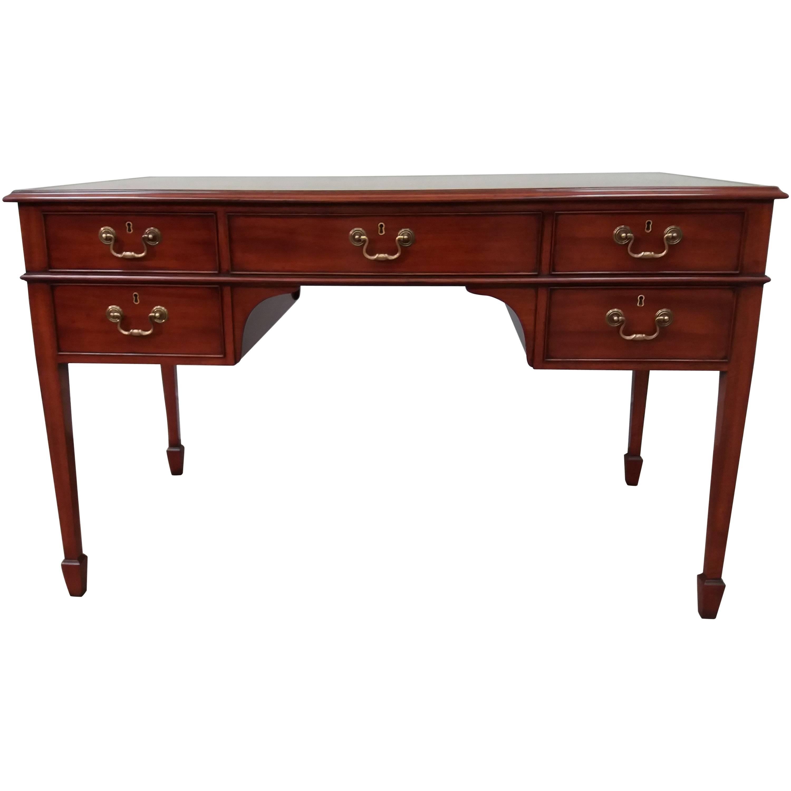 Sheraton Style Mahogany Five-Drawer Kneehole Writing Table For Sale