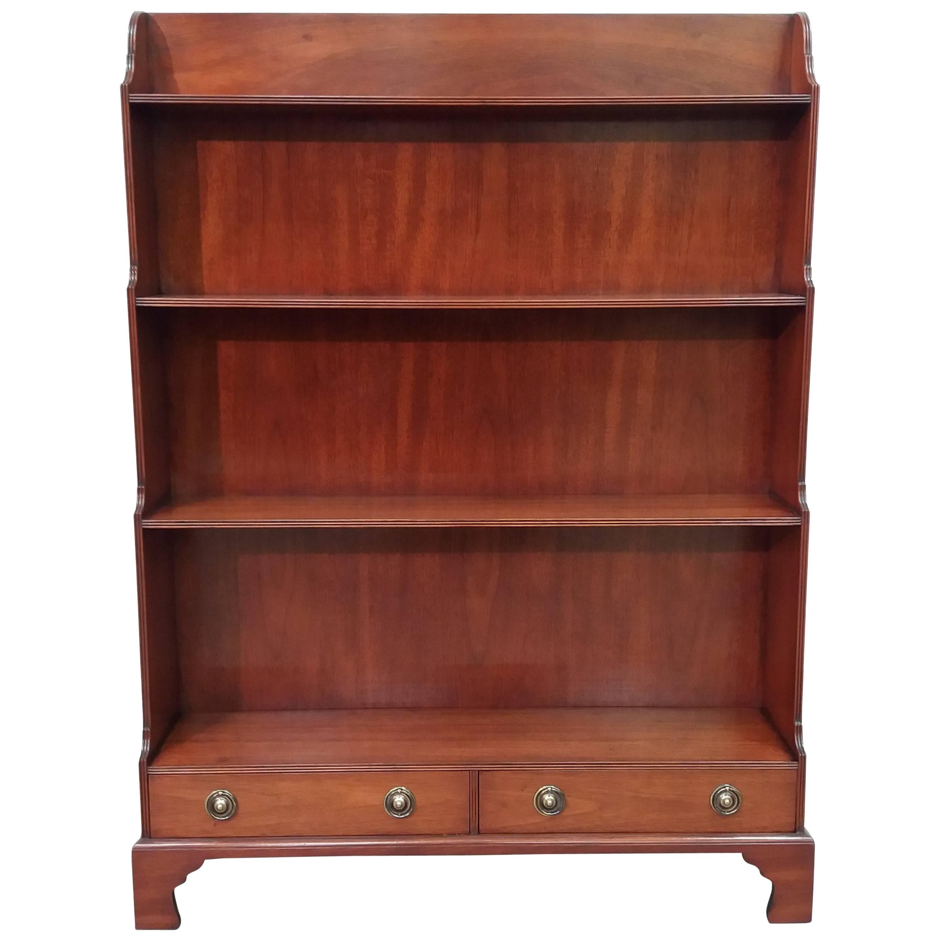 Arthur Brett Mahogany Free - Standing Open Bookshelf with Two Drawers For Sale