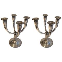 Pair of Silver Silver Plated Art Deco Style Candlesticks Antique Pair of Silver Silver Plated Art Deco Style Candlesticks