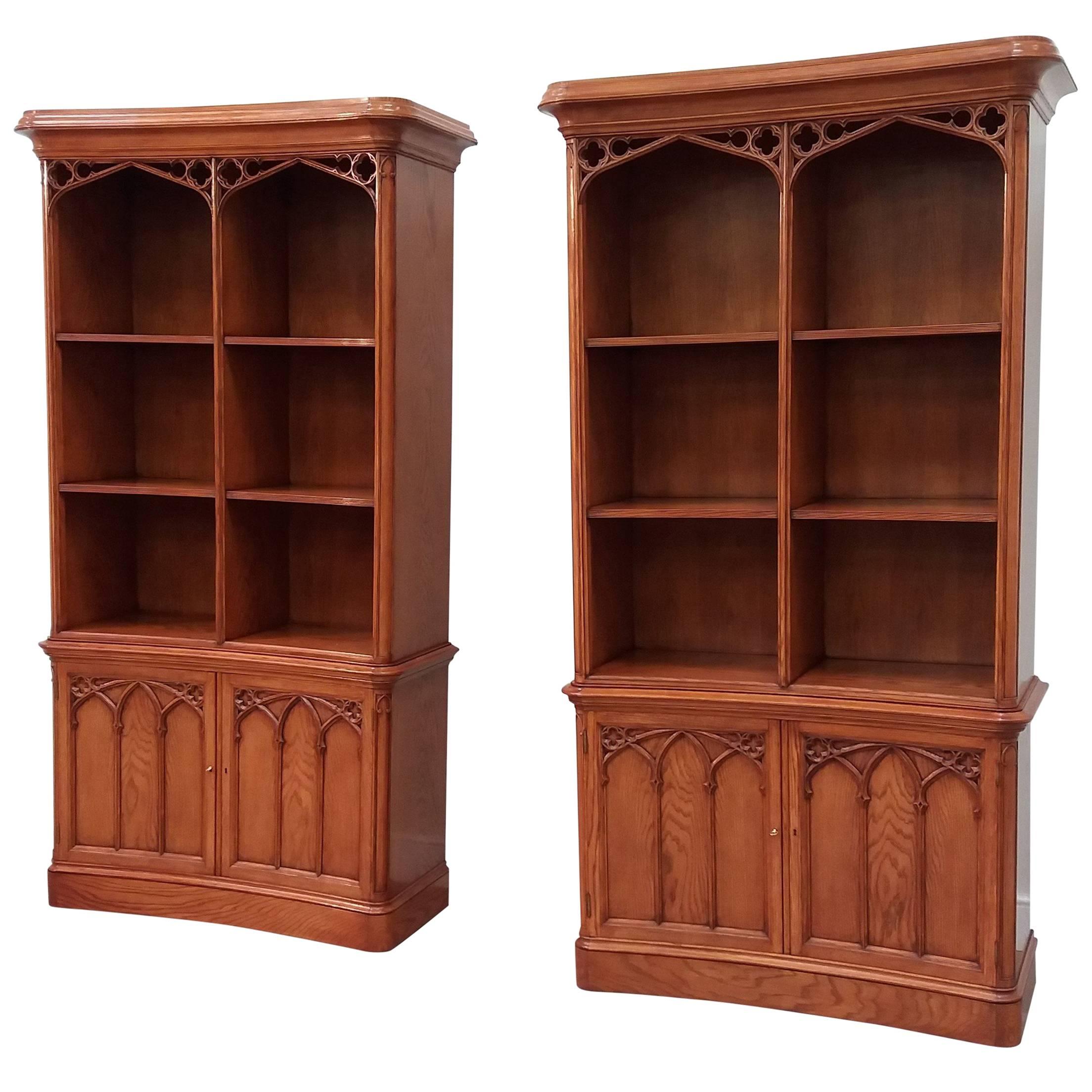 Arthur Brett Oak Gothic Open Bookcase For Sale