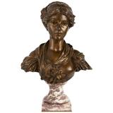 Patinierte antike Bronzebüste einer jungen Dame, nach Greuze