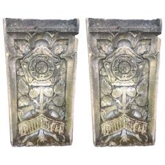 Pair of 17th Century Carved Stone Heraldic Plaques of York and Lancaster