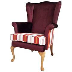Midcentury Parker Knoll Queen Anne Wingback Armchair in Ticking and Velvet 4