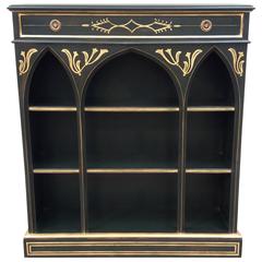Arthur Brett Victorian Style Painted Gothic Open Bookcase with Top Drawer