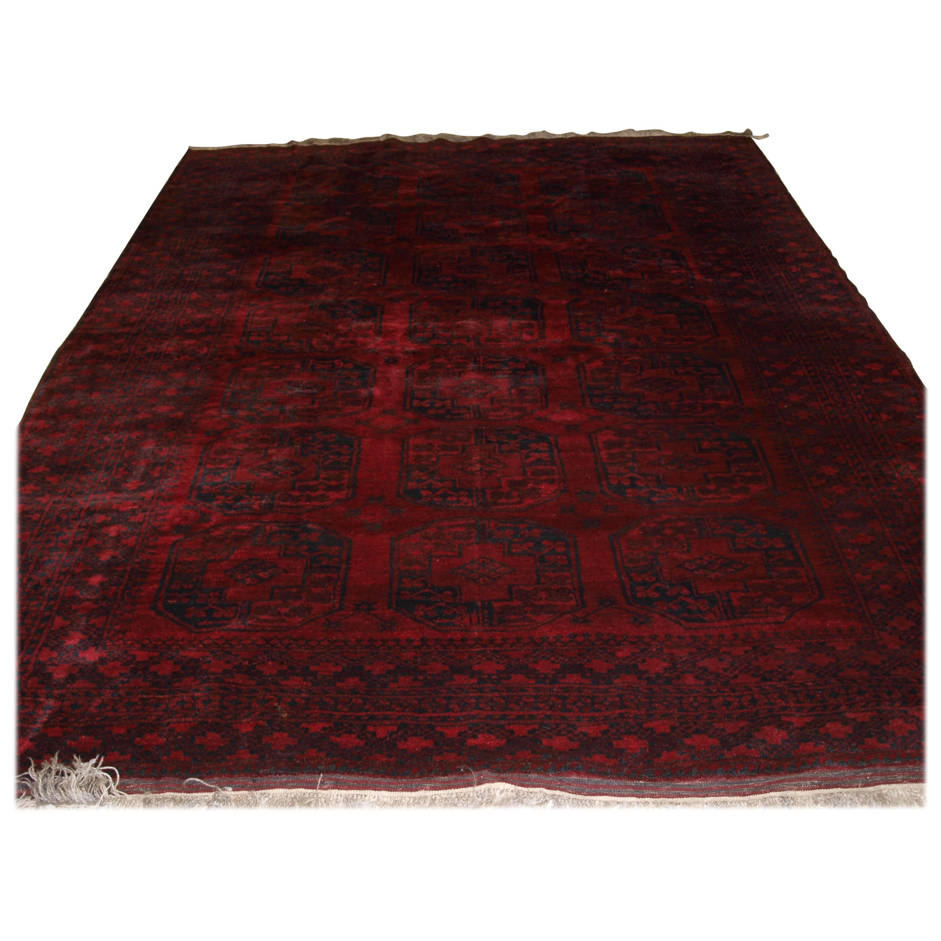 Old Red Afghan Carpet with Traditional Design, circa 1920 For Sale