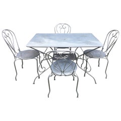 Five-Piece French Wrought Iron Garden Dining Set with Rectangular Table