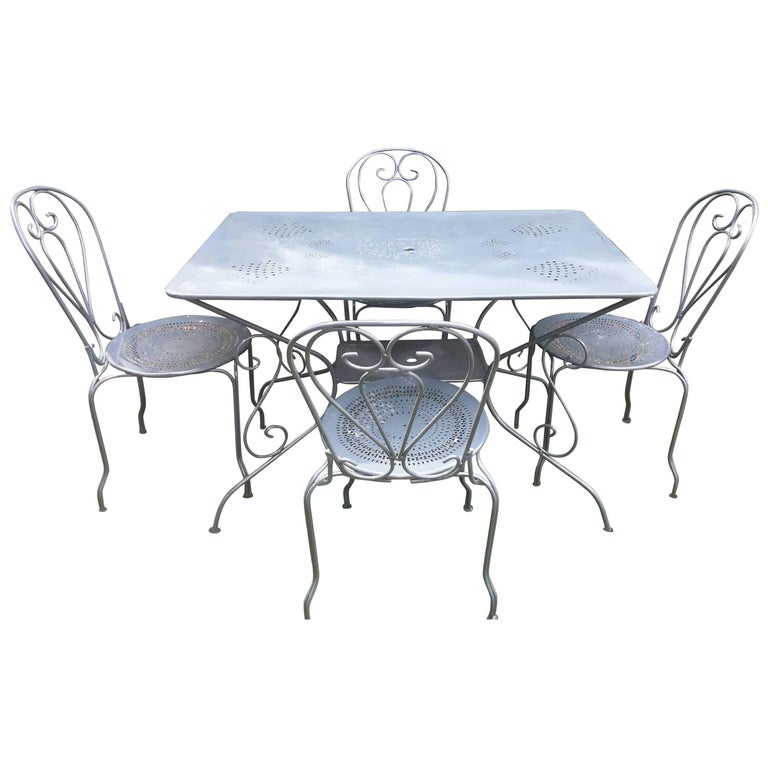 FivePiece French Wrought Iron Garden Dining Set with Rectangular Table